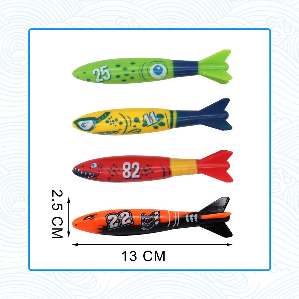 TYDOW Kit De Buceo Torpedo Agua Juego Acuático 4 Palos Juguetes Piscina Natacion para Ninos 5+