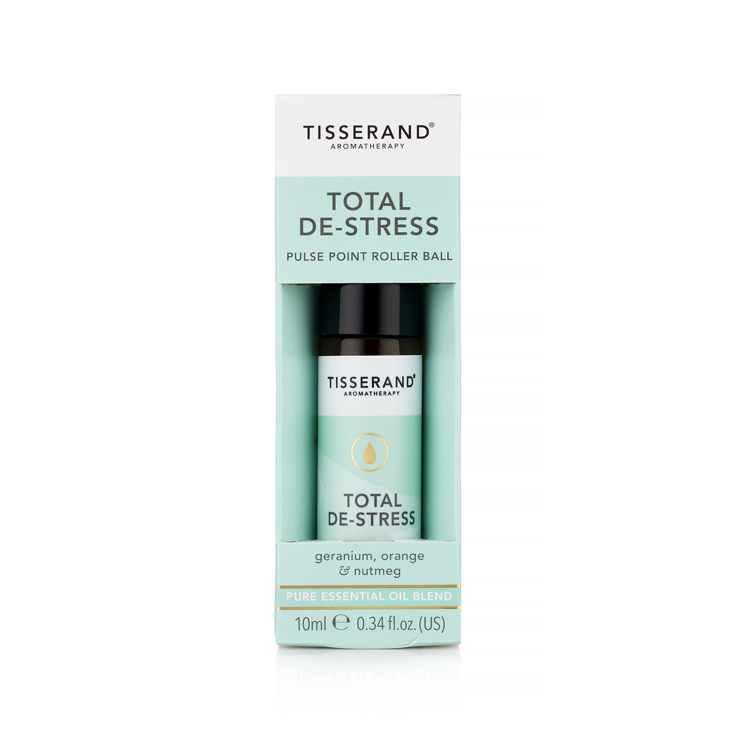 Tisserand - Total De-Stress Pulse Point Roller Ball - 100% Natural Essential Oils for Calm, Relaxation & Anxiety Relief - Easy On-the-Go Aromatherapy Oil, 10ml