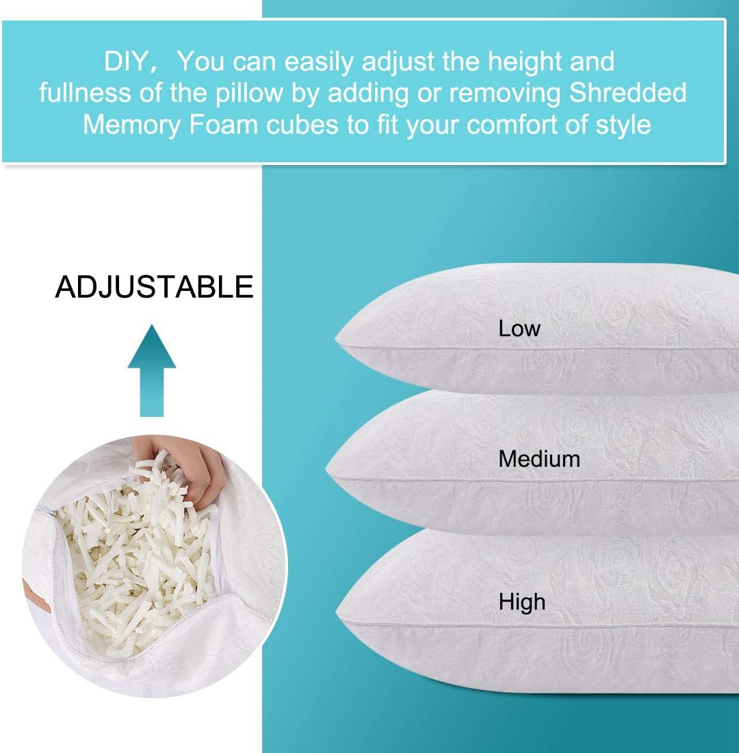 PiccoCasa Shredded Memory Foam Pillow for Sleeping, Adjustable Loft Pillow for Stomach Side Back Sleepers, Super Soft Washable Removable Plush Cover, with Extra Filling, King 1 Pack: Kitchen & Dining