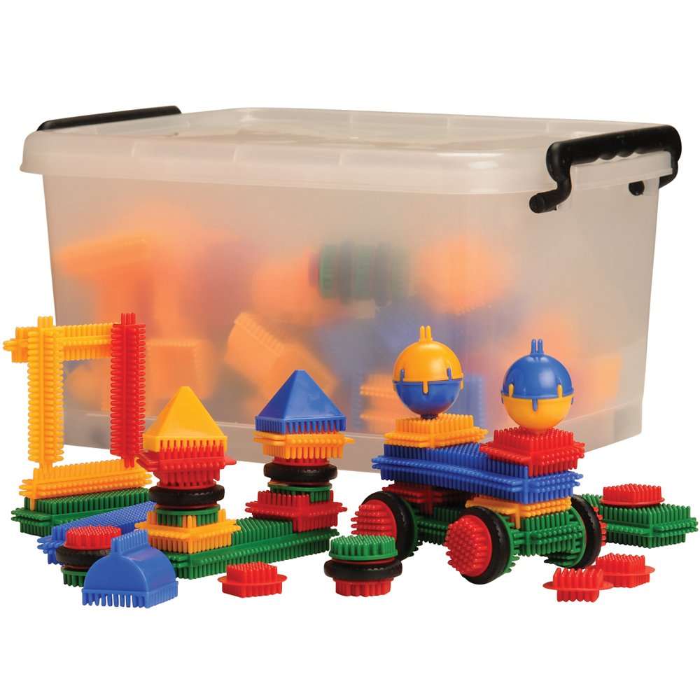 Constructive Playthings 168 pc. Set of Bristle Blocks with Sizes from 1 1/4" to 5 1/4" in Storage Tub for Children Ages 2 Years and Up