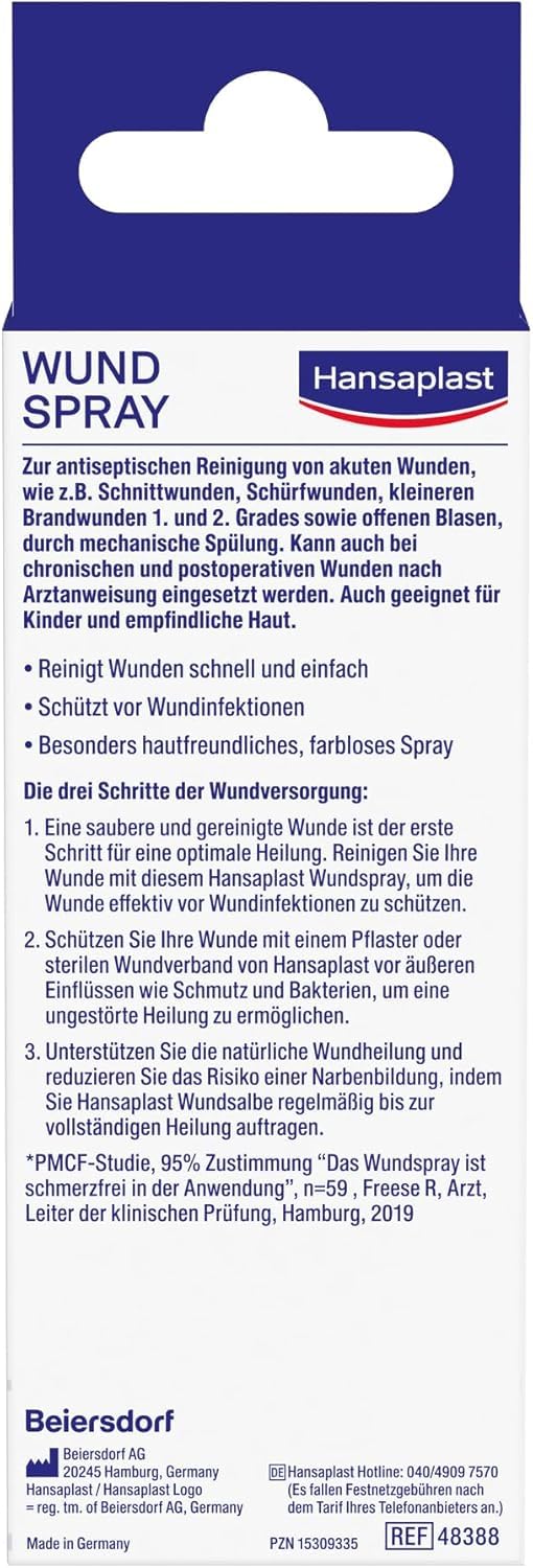 Hansaplast Wundspray (50 ml), zur antiseptischen Wundreinigung durch mechanische Spülung, Spray schützt vor Wundinfektionen, farblos und besonders hautfreundlich 7