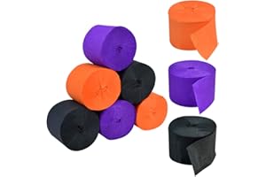 jiebor Crepe Paper Streamers for Halloween Black Orange Purple Crepe Paper Roll Halloween Party Room Wall Decor, 9 Rolls 738 Ft