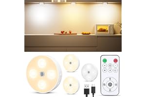 Puck Lights with Remote, Rechargeable 1500mAh Motion Sensor Night Light, 3 Color Temps & Dimmable Stair Lights Indoor, Wirele