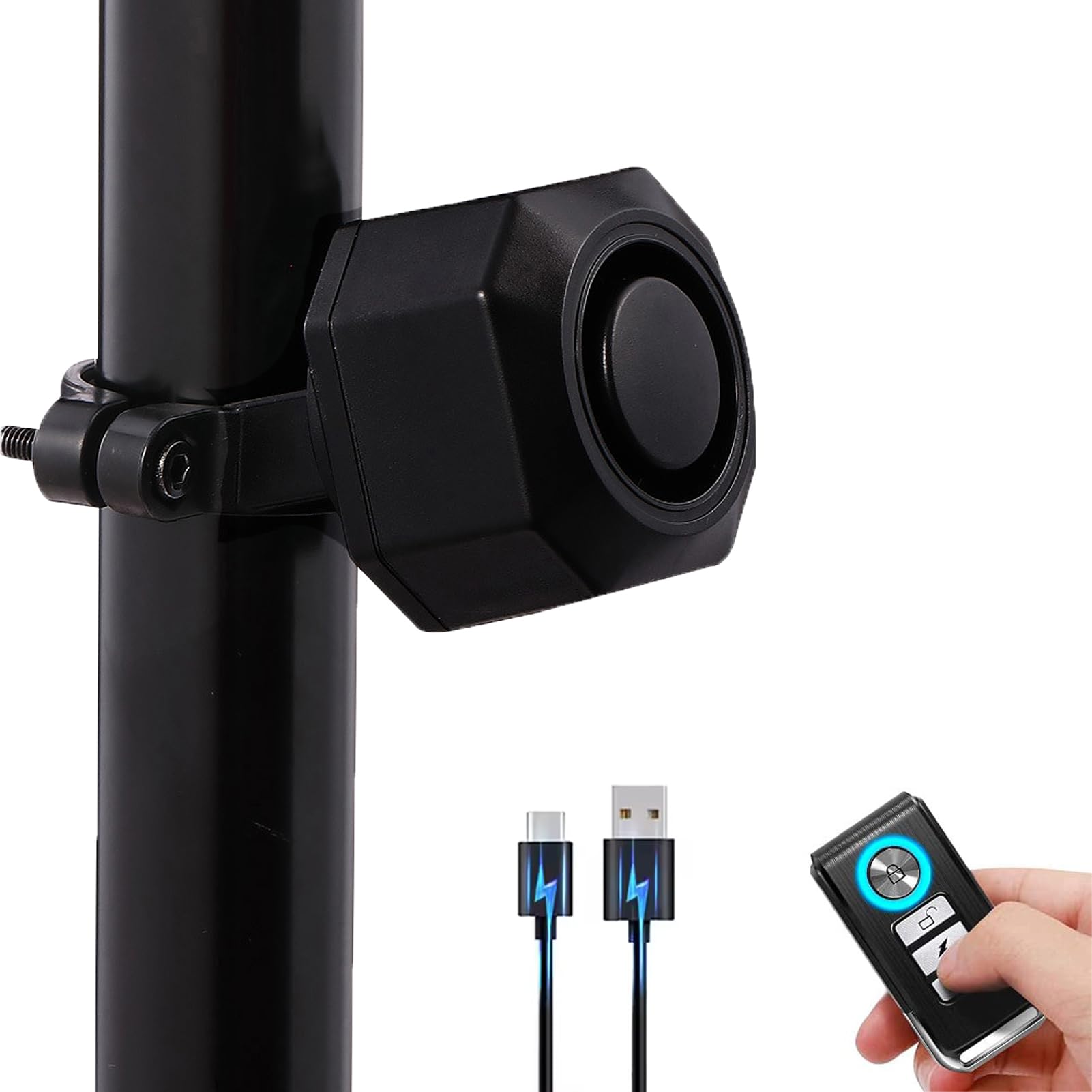 Mengshen Rechargeable Bike Alarm with Remote Control Wireless Anti-Theft Burglar Siren Motion Sensor 110 dB Waterproof Suitable for Bicycle Motorcycle Scooter Vehicle Trailer