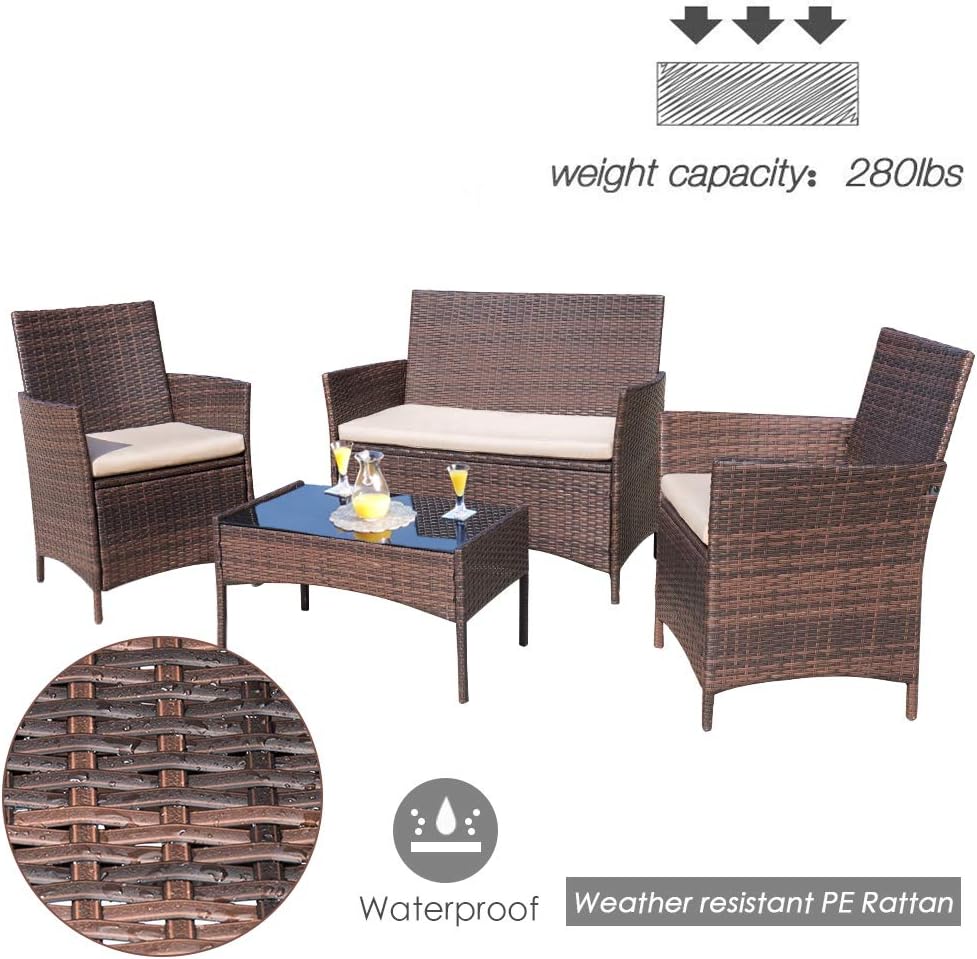Homall 4 Pieces Outdoor Patio Furniture Sets Rattan Chair Wicker Set, Outdoor Indoor Use Backyard Porch Garden Poolside Balcony Furniture Sets (Brown and Beige) : Garden & Outdoor