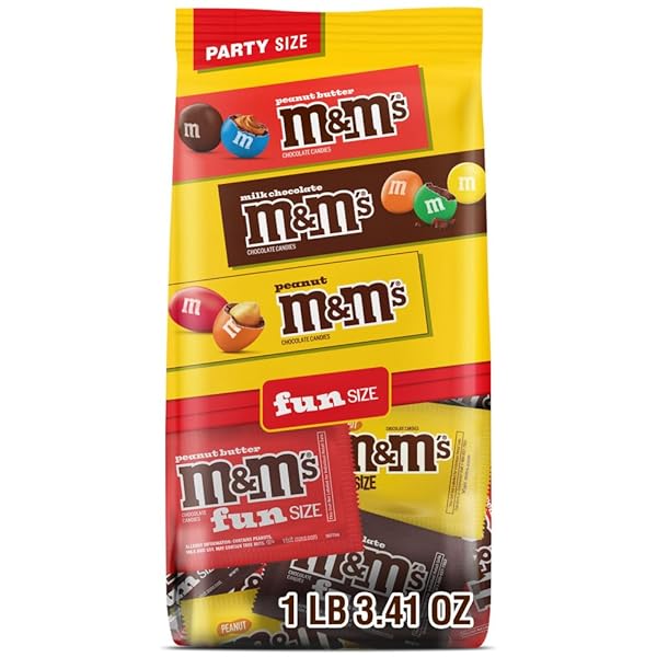 MARS M&M’S MILK CHOCOLATE, PEANUT & PEANUT BUTTER FUN VARIETY PACK, PARTY SIZE, 19.41 OZ BULK CANDY BAG(1.36 POUNDS)