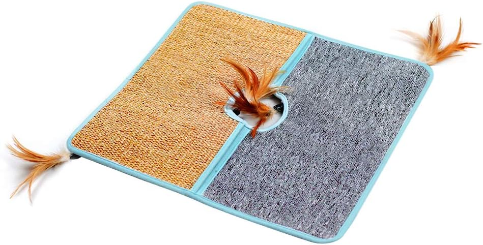 Houkiper Cat Scratching Pads Folded Sisal Carpet with Interesting Feather : Pet Supplies