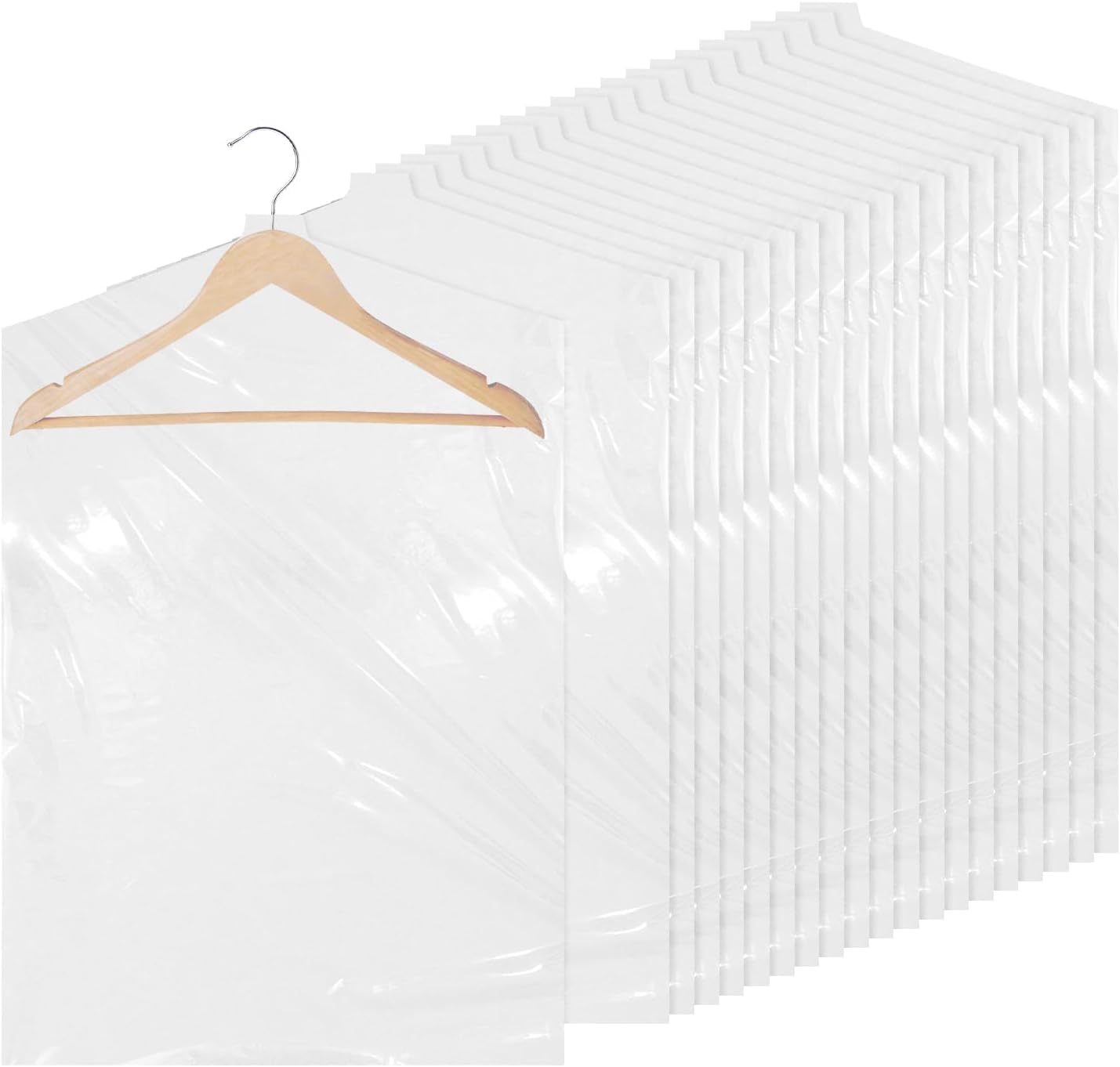 DEWIN Disposable Clothes Covers, 50Pack Plastic Clothes Covers PE See Through Hanging Dust Proof Plastic Garment Bag Dry Cleaning Garment Covers for Suit Evening Dress Coat Shirt (60 x 90cm)