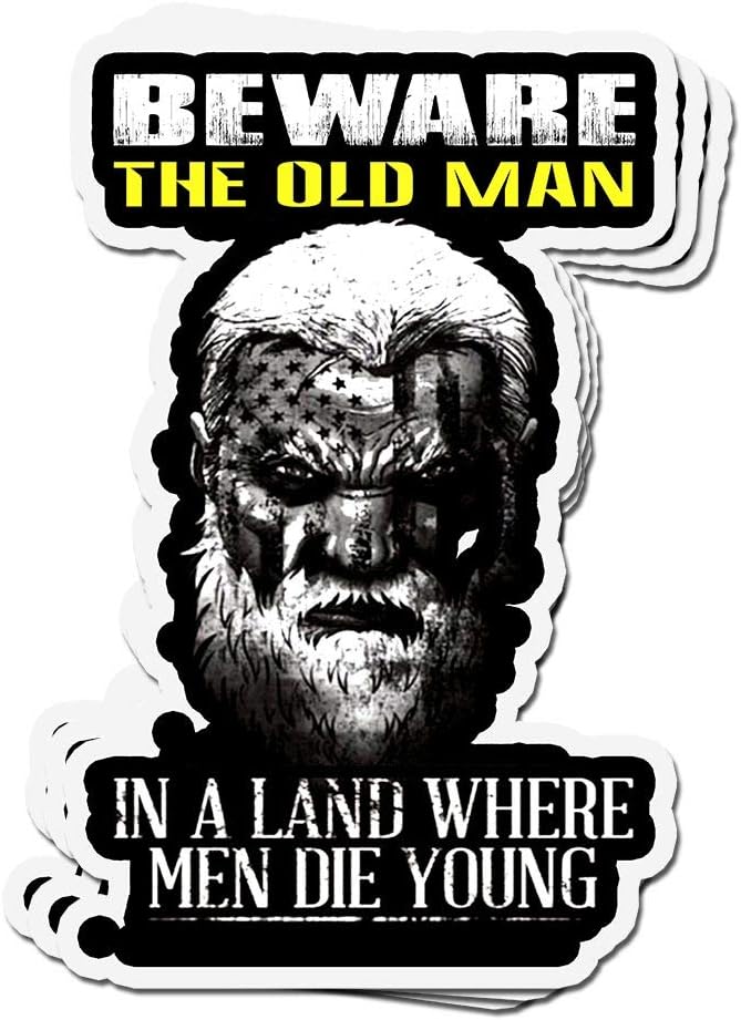 shopdoz 3 PCs Stickers Beware The Old Man in A Land Where Men Die Old Man 4 &times; 3 Inch Die-Cut Decals for Laptop Window