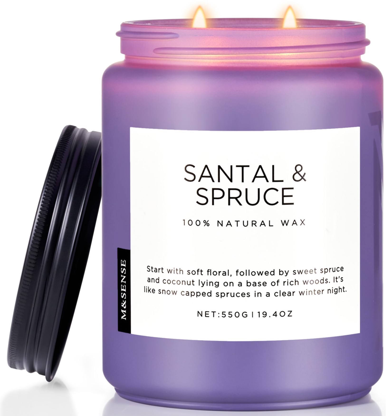 M&SENSE Non Toxic Scented Candles Gifts for Women & Men, Candle Gifts for Home Decor Clean Burning Organic Soy Wax Aromatherapy Candles for Evenings Relaxation, Santal Spruce, 550g 110H