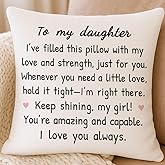 HERHOME to My Daughter White Throw Pillow Cover 18x18 Inch, Daughter Gifts from Mom Dad, Soft Cushion Case Christmas Birthday Gifts for Girls, I Love You
