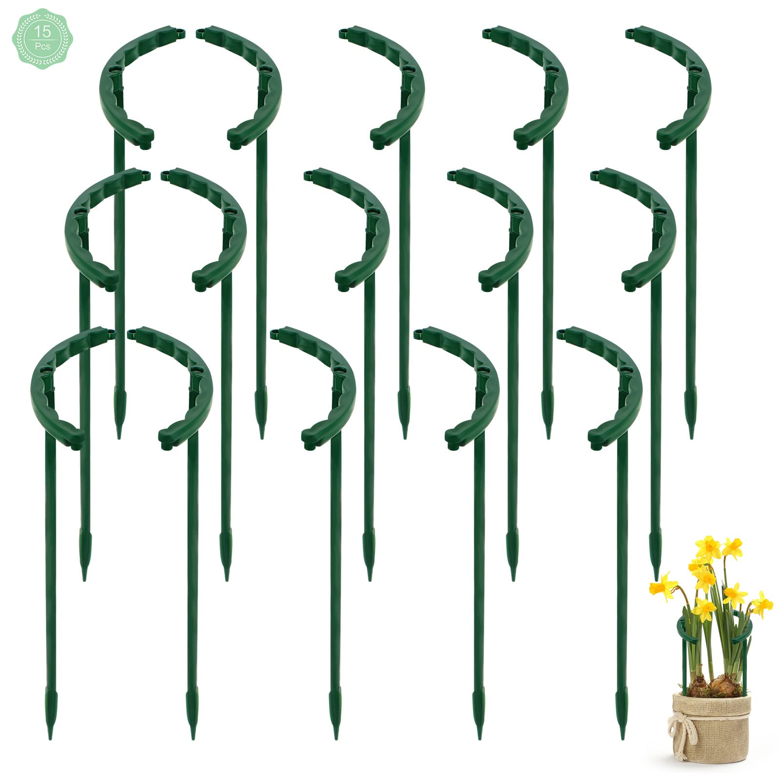 15Pcs Plant Support Stakes Half Round Plant Support Stakes Adjustable Garden Flower Support Ring Plastic Plant Supports for Garden Plant Support Stem Stake for Flower Plant Vegetable (25 x 14cm)