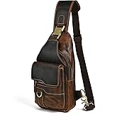 Handadsume Genuine Leather Hiking Travel DayPack Sling Crossbody Triangle Chest Pack Bag For Men Women 8241