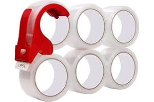 AMOGATO Clear Packaging Tape - 2 inch x 60 Yards x 6 Roll with Dispenser, Strong Adhesive Shipping Tape, Extra Stretchability