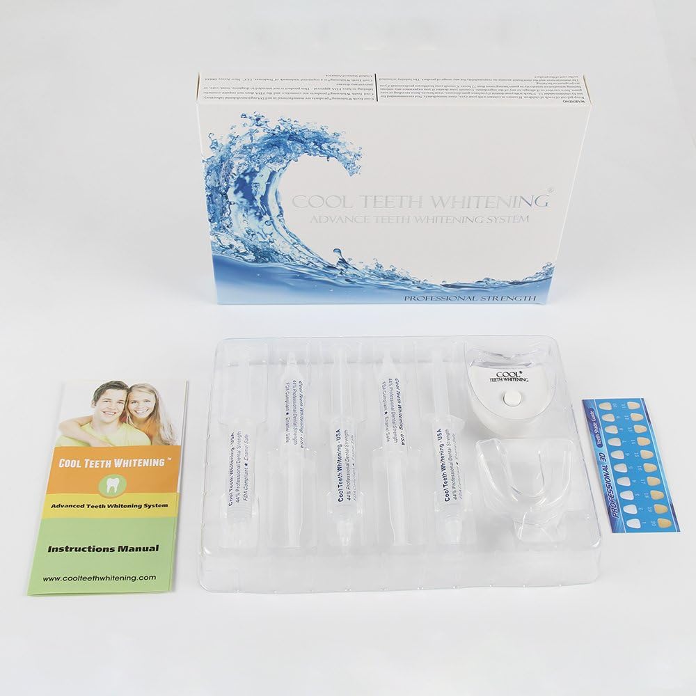 Cool Teeth Whitening Kit with LED Light, 5 Non-Sensitive Teeth Whitening Gel, Trays, Included - 25 Applications