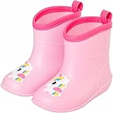 FUNCOO PLUS Toddler Kids Rain Boots Baby Rain Shoes Children Easy On Waterproof Boots for Boys and Girls