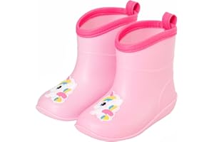 FUNCOO PLUS Toddler Kids Rain Boots Baby Rain Shoes Children Easy On Waterproof Boots for Boys and Girls