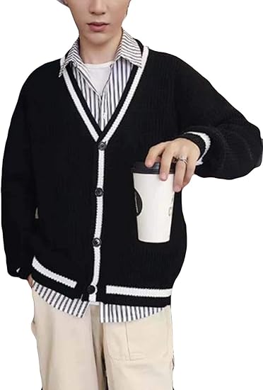 Amazon Debangni Vネック カットソー メンズ カーディガン 長袖 秋冬 ニットカーディガン 無地 重ねき 清々しい ハンサム トップス アウター ゆったり カジュアル おしゃれ 通学 学生 韓国風 カーディガン 通販