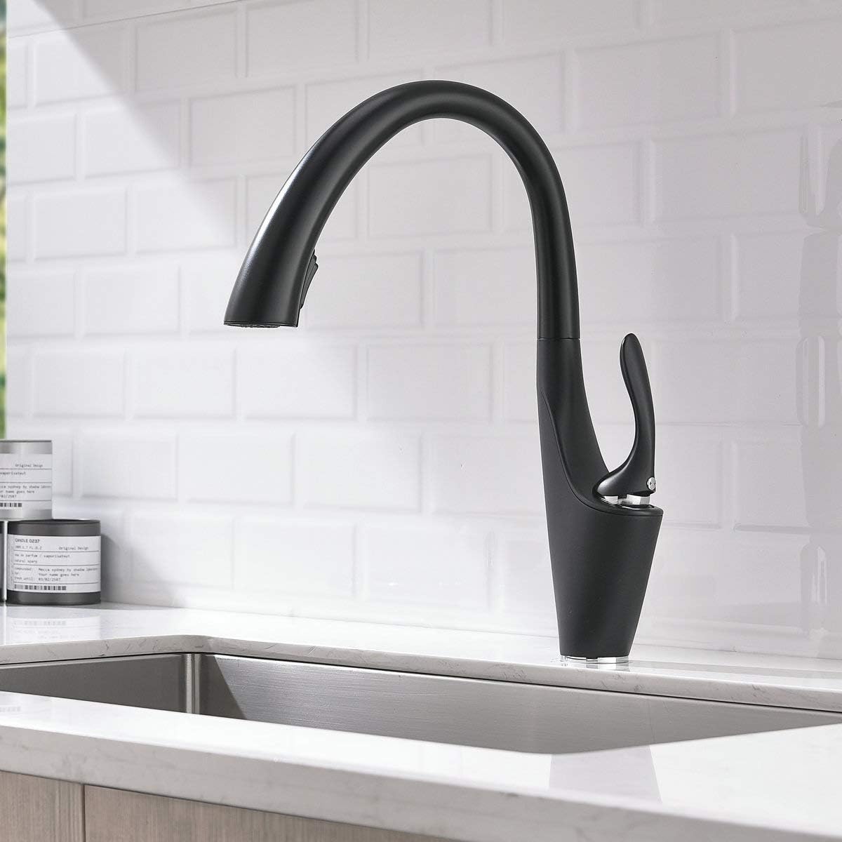 Kitchen Taps Black Single Handle Lever Pull Out 1 Hole Mount