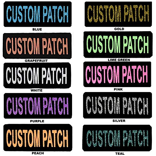 Dogline Custom Patch w/Glitter Letters for Dog Vest, Harness or Collar | Customizable Bling Text | Personalized Patches w/Hook Backing | Name, Agility, Service Dog, ESA | 1 Patch B Pink Text