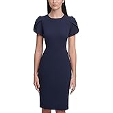 Calvin Klein Womens Tulip Short Sleeve Scuba Crepe Mini Dress