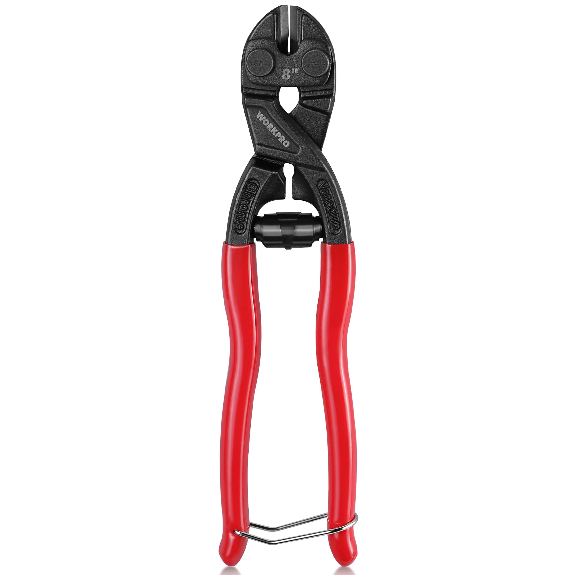 Photo 1 of WORKPRO 8-inch Mini Bolt Cutter with Recess and Spring, Compact Bolt Cutters with Comfortable Soft Grip, Security Lock,CR-V Steel Blade for Wire, Cables, Chains, Small Screws