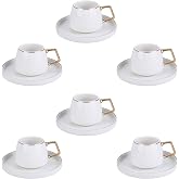 KARACA Saturn Gold 12 Piece Turkish Coffee &amp; Espresso Cups Set for 6 90ml | White porcelain cups with 6 matching saucers, glossy gold detailing, curved bases and hand-wash care.