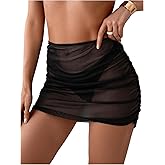 RoseSeek Women's Mesh Sheer High Waisted Swimsuit Ruched Bathing Suit Wrap Swim Skirt Cover Up Bikini Bottoms