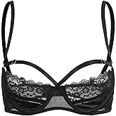 SHENHE Women's Cut Out Floral Lace Underwire Bra Spaghetti Strap Push Up Balconette Bras