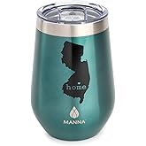 Manna Double Wall Insulated Stainless Steel Stemless Wine Cup Tumbler with Splash-Proof Sliding Lid - 12 Oz - New Jersey