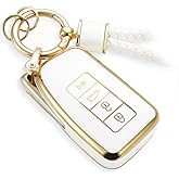 CTRINEWS for Lexus Key Fob Cover with Metal Braided Keychain, Upgraded Soft Case for GS GS-F ES IS IS-F RC RC-F NX LX570 RX350/450h (4 buttons) Key Fob Shell (Gold Edge, A1)
