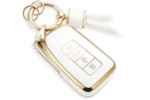 CTRINEWS for Lexus Key Fob Cover with Metal Braided Keychain, Upgraded Soft Case for GS GS-F ES IS IS-F RC RC-F NX LX570 RX350/450h (4 buttons) Key Fob Shell (Gold Edge, A1)