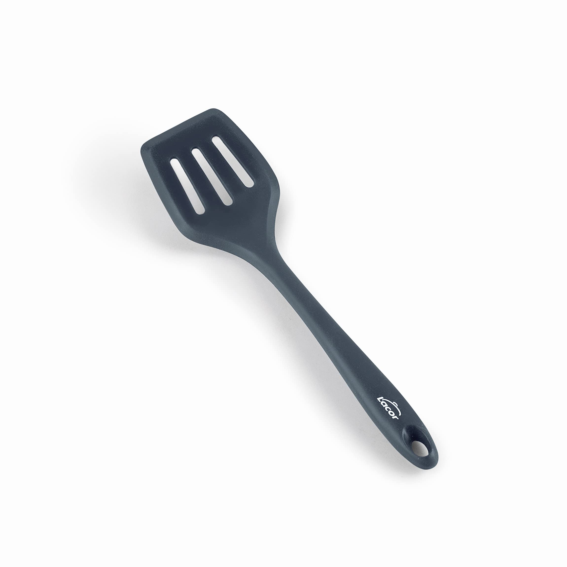 LACOR 64468 Grey Spoon Hole Spatula Silicone Kitchen Utensils Ergonomic Handle Non-Stick High Temperature Resistant Dishwasher Safe Length 29cm