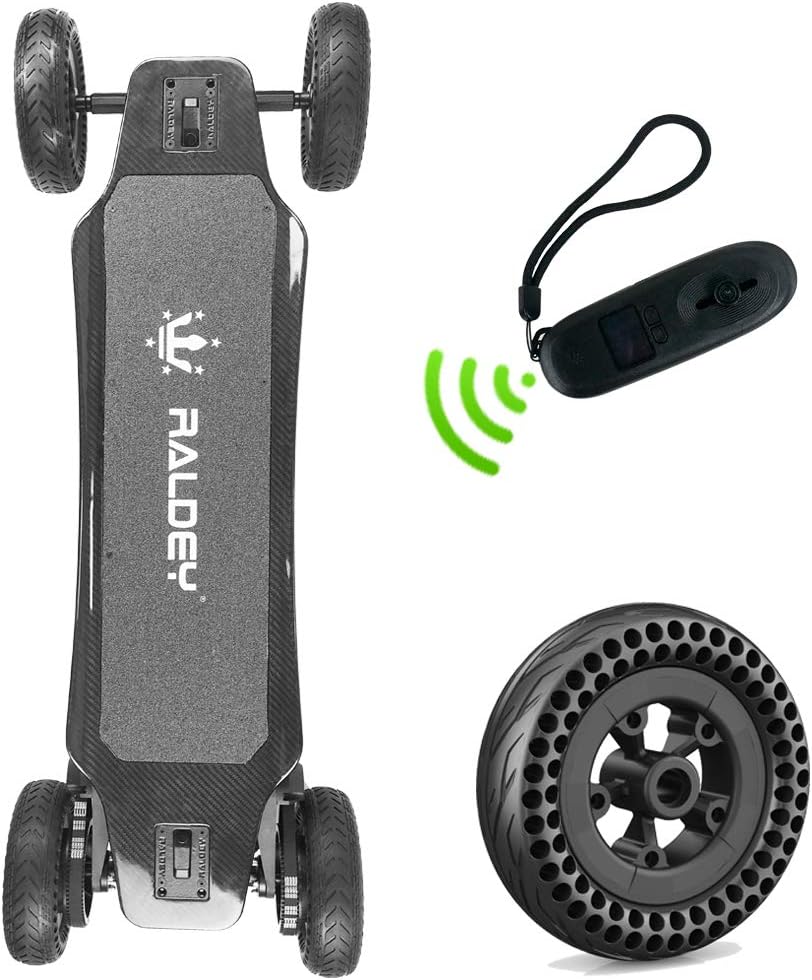 RALDEY GEN1 Electric Skateboard Cross-Country All Terrain Carbon at Longboard with Remote, 7AH Battery,Max Speed 28MPH, 9 Miles Range,1500W Dual Motor