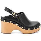 OMLISHZTY Women’s Leather Studded Clogs Closed Toe Slip on Vintage Platform Mules Wedge Heel Fall Buckle Slingback Shoes Daily Comfortable Casual Slides Shoes