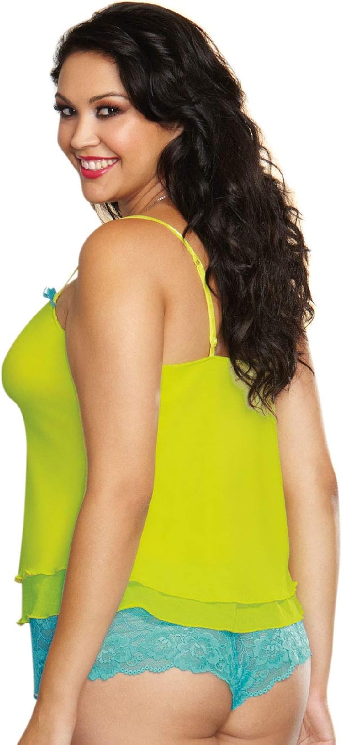 Dreamgirl Women's Plus-Size Sheer Stretch Mesh Camisole, Lime/Turquoise, 1-2X: Clothing