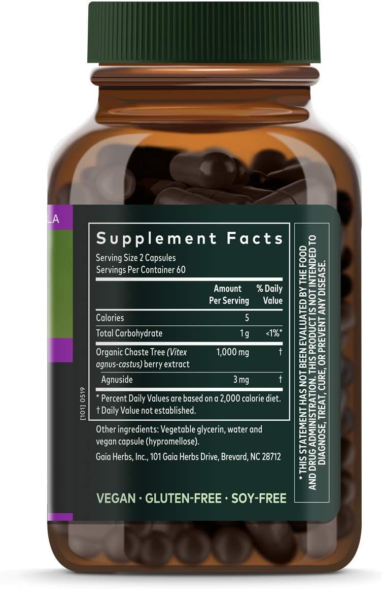 Gaia Herbs Vitex Berry, Chasteberry, Hormone Balance for Women, Vegan Liquid Capsules, 60 Count: Health & Personal Care