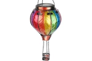 TEYIGARDEN Solar Hot Air Balloon Lantern with Flame, Colorful Solar Hot Air Balloon Flickering Flame Hanging Garden Light Waterproof Balloon Outdoor Solar Lantern for Garden Yard Decor