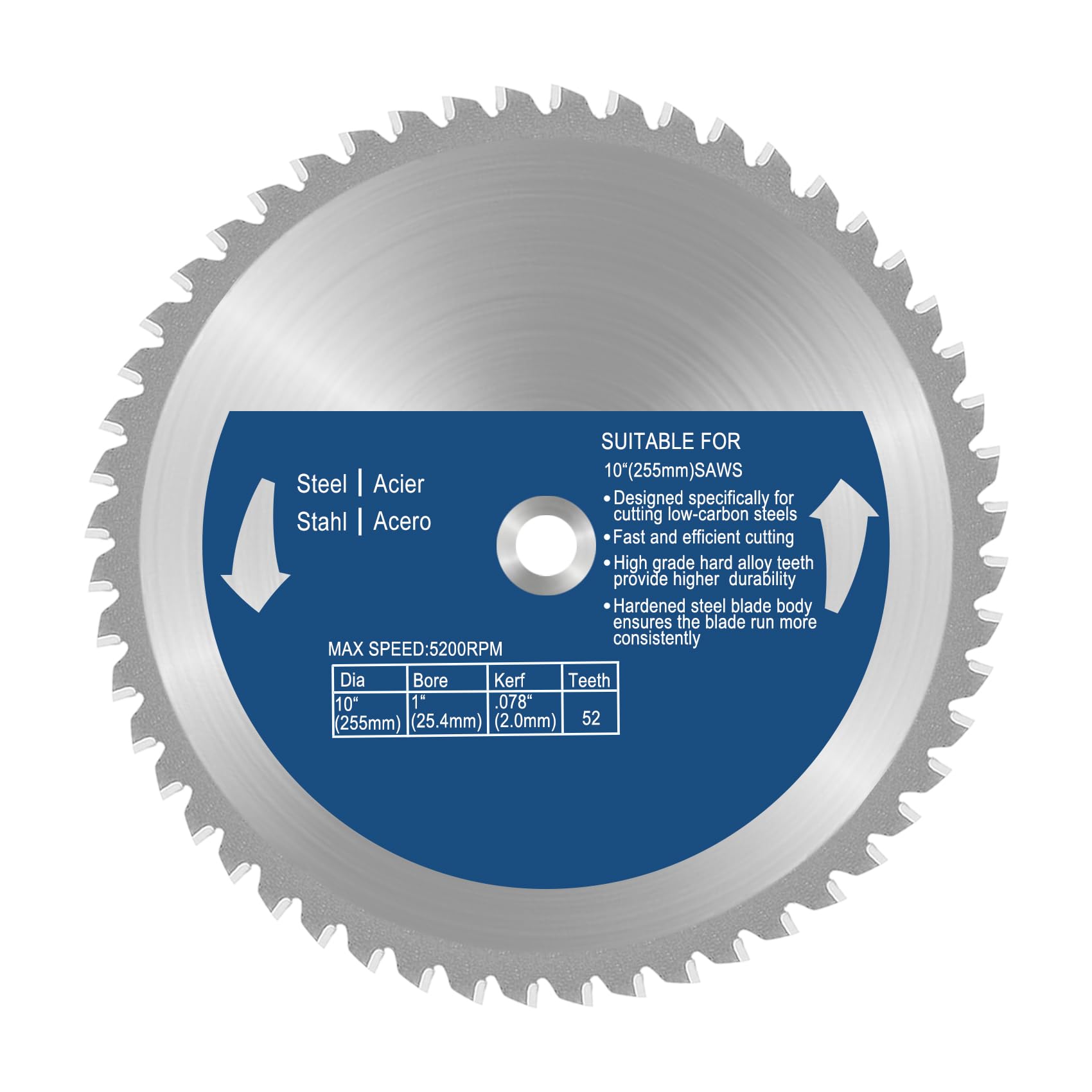 Photo 1 of 10 Inch Metal Cutting Saw Blade,Replacement for Evolution 10BLADEST Blade for Cutting Mild Steel and Ferrous Metals,52 Teeth,1 Inch Arbor,Compatible with Evolution Rage3,Rage3 DB Miter Saw