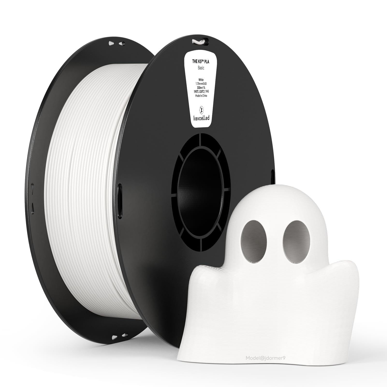 kexcelled PLA Filament 1.75mm White Toughness Enhanced 3D Printer Material +/- 0.03mm 1kg Spool (2.2lbs) for FDM Printer Model Making