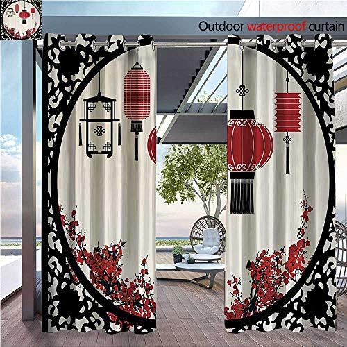 DESPKON Non-humidifying and Breathable Style Lanterns with Japanese Sakura Cherry Blossom Trees and Round Ornate Figure for Elegant Floor-Down Window Decoration W63 x L72 INCH