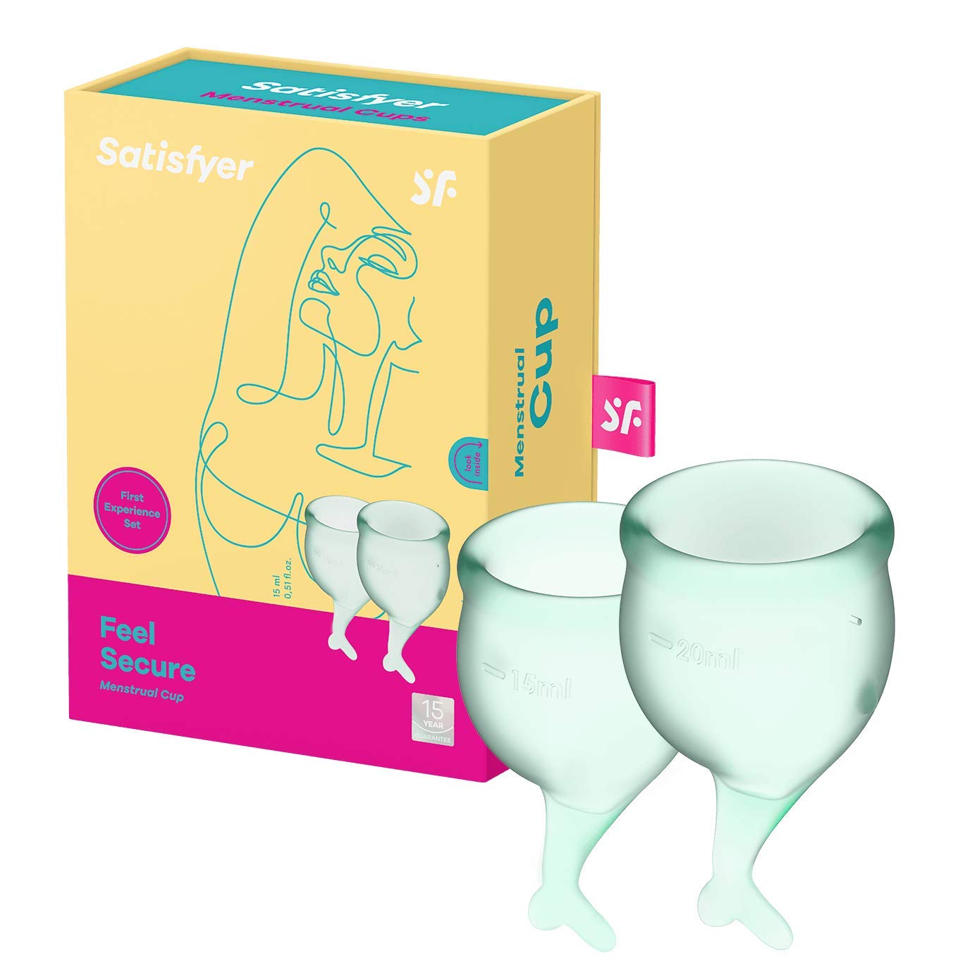 Satisfyer Feel Secure Menstrual Cup 2 Pieces | Reusable & Sustainable Menstruation Cups in 15 & 20 ml | Easy to Clean & Comfortable | Long-Lasting Period Protection Medical Silicone: Light Green