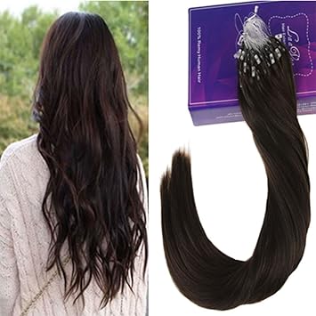 Laavoo 20 Inches Real Hair Extensions Micro Rings Silicone Lined