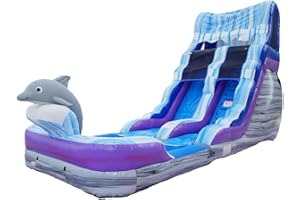 HERO KIDDO Herokiddo Dolphin 16' Water Slide with Detachable Pool, for Kids and Adults, Commercial Grade, 100% PVC Vinyl, Outdoor Backyard, Summer Fun, Blow Up Inflatable (Blower Included)