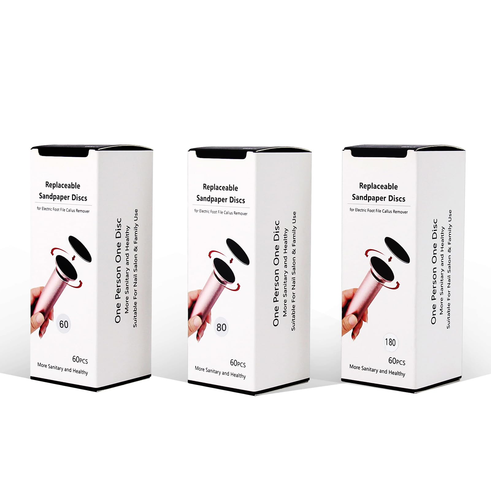 3 Box (180pcs) Foot File Sandpaper Discs 60/80/180Grit Sanding Paper Replacement Pads for Electric Hard Skin Callus Remover