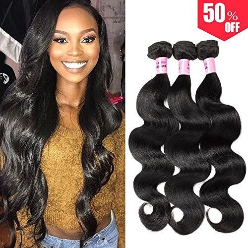 Brazilian Body Wave Human Hair Bundles Weave Hair 3 Bundles 100% Unprocessed Virgin Human Hair Weave Strong Weft Hair 8A Grade For African Americans Women Natural Black (18 20 22 inch)