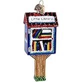 Old World Christmas Little Library Glass Blown Ornament for Christmas Tree, Handcrafted Holiday Decoration, Teacher Collection