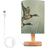 XYMZR Table Lamp Wild Duck Mallard Fly with USB Port for Bedroom Nightstand Lamp Small Bedside Lamps for Living Room, Office Table (LED Bulb Included)
