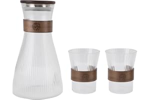 WALFRONT Borosilicate Glass Carafe Set, Heatproof Water Pitcher with Walnut Wood, 1600ml for Office and Home Use