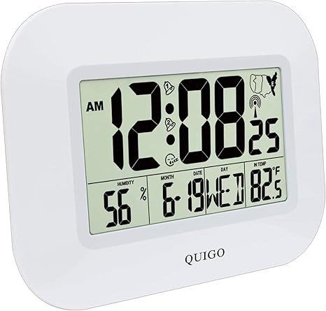 Amazon Com Quigo Atomic Digital Wall Clock Large Alarm Battery Operated Bedroom Kitchen Office Desk 14 White Home Kitchen